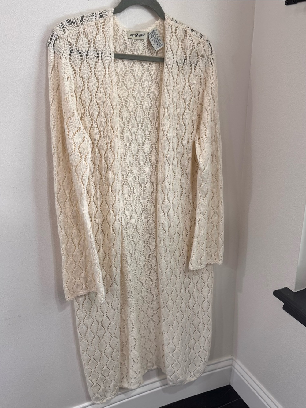 White Stag Crochet Cardigan Duster Ivory Boho Beach Cover Up XL